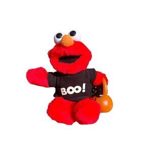 VTG Elmo Halloween 12" Talking TYCO Plush Pumpkin Pale Black Cat.